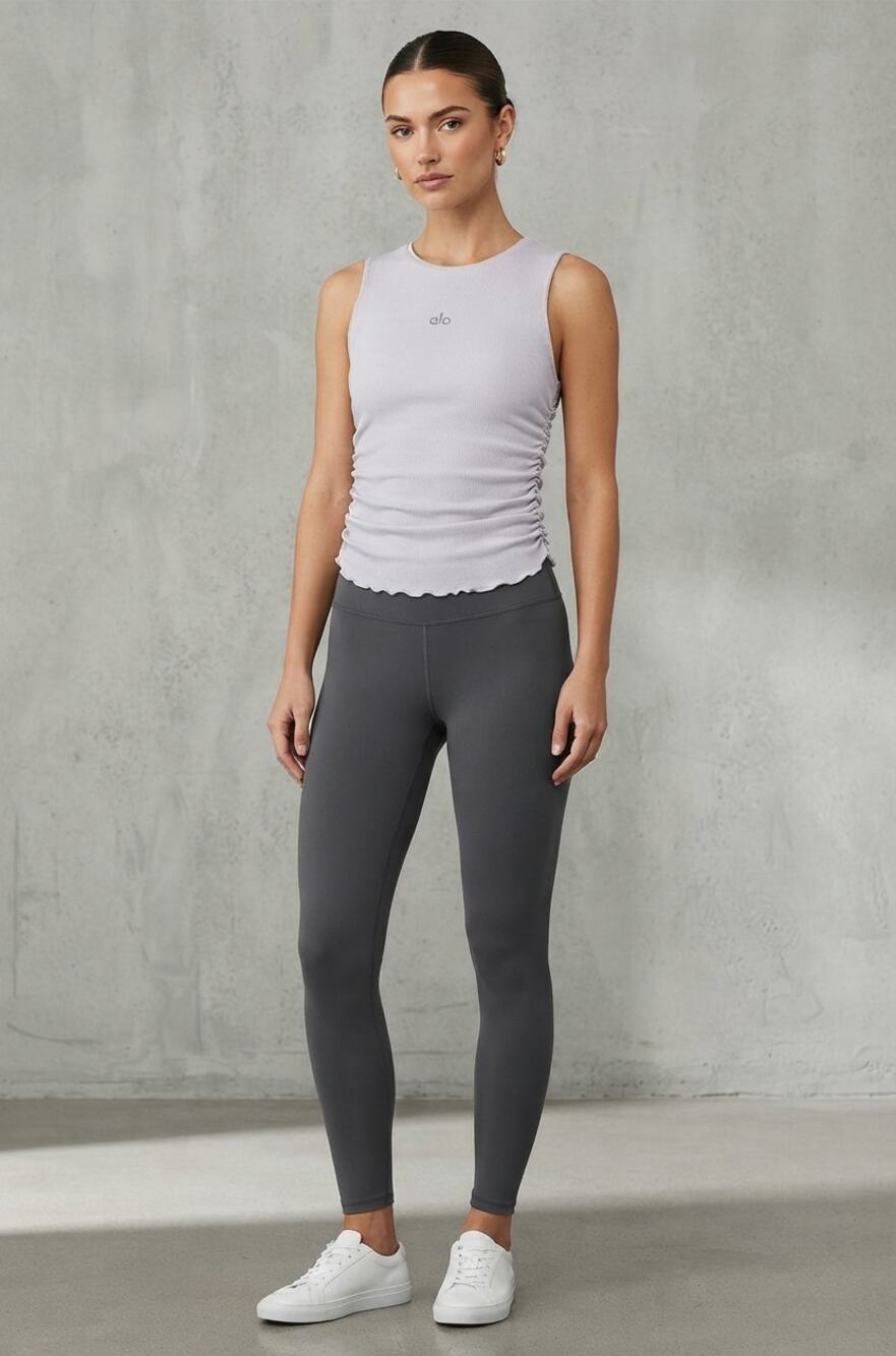 Alo Yoga Ribbed En Pointe Tank Top White Sleeveless Athleisure Gym Workout S